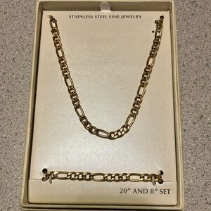 FINAL PRICE! BNWT Stainless Steel GP Figaro 20” Necklace & 8” Bracelet Set